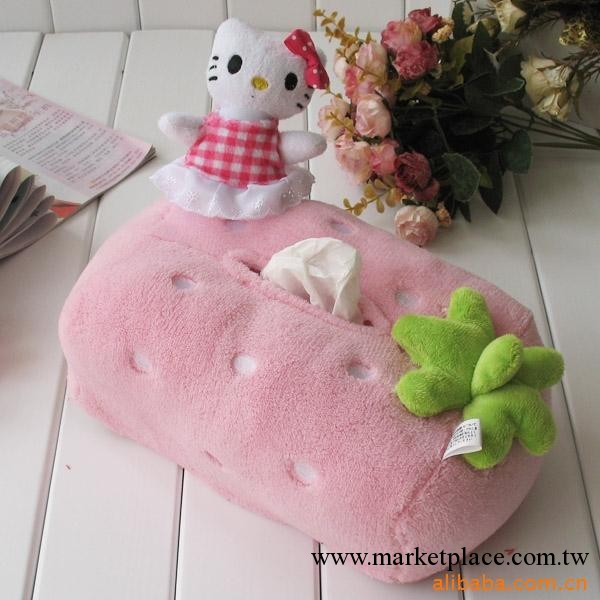 廠傢直銷 毛絨玩具批發定做 hello kitty粉色草莓紙巾盒工廠,批發,進口,代購