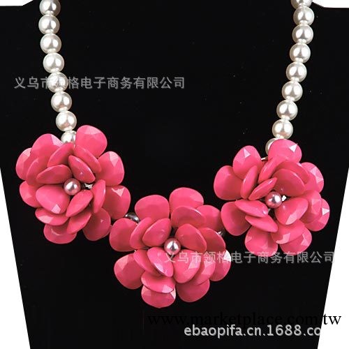 熱銷品 各色樹脂花玫瑰模 仿珍珠項鏈批發 shourouk風格 產傢直銷工廠,批發,進口,代購