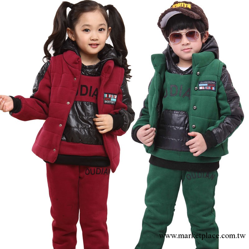 2013 爆款童裝三件套 新款男童女童加厚馬甲衛衣套裝兒童時尚套裝工廠,批發,進口,代購
