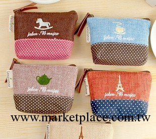 1234韓國文具棉麻時光刺繡鐵塔木馬零錢包鑰匙收納包工廠,批發,進口,代購