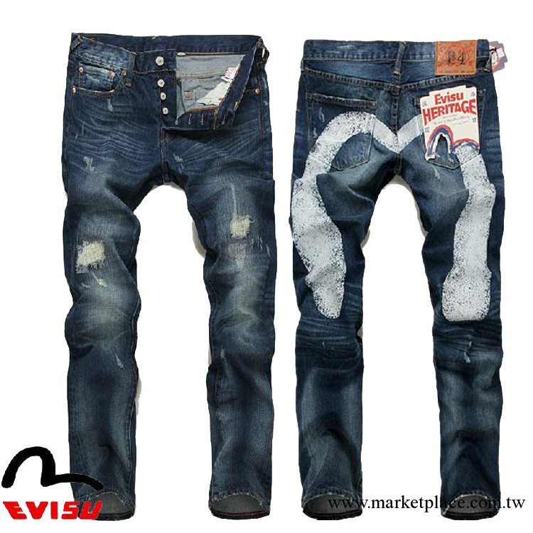 新款潮流陳冠希 福神牛仔褲 evisu 破洞大M印花男士長褲正品代購工廠,批發,進口,代購