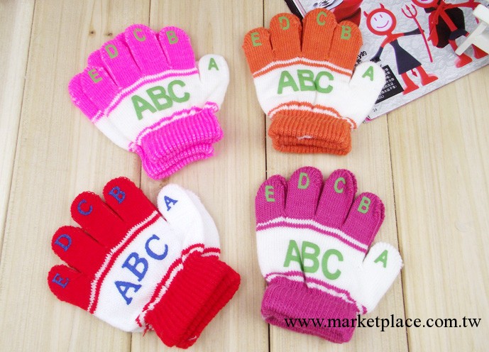 男女童分指手套兒童針織手套ABC字母五指手套可愛保暖舒適手套工廠,批發,進口,代購