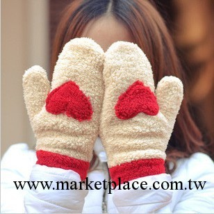 韓國冬季 可愛保暖加厚毛絨愛心手套女保暖全指手套工廠,批發,進口,代購