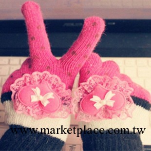 2013韓版超人氣分指手套 愛心蕾絲花邊女士保暖五指手套批發工廠,批發,進口,代購