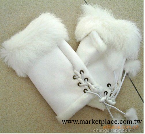 供應時尚保暖日韓流行潮物白色兔毛女士半指手套1雙起批工廠,批發,進口,代購