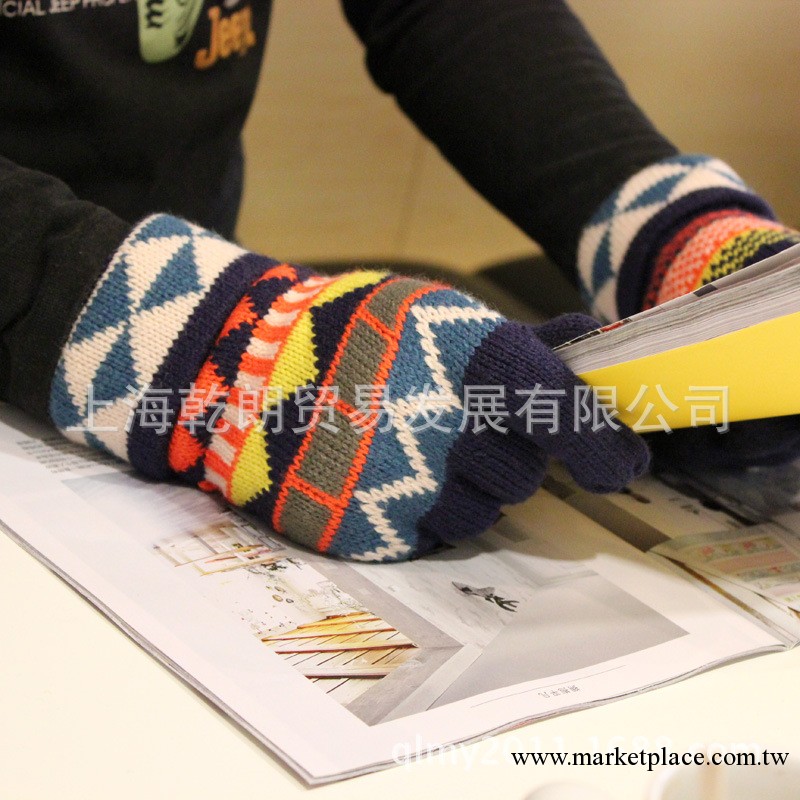 韓版男士三角加厚手套 冬季加厚保暖手套 五指手套 毛線分指手套工廠,批發,進口,代購
