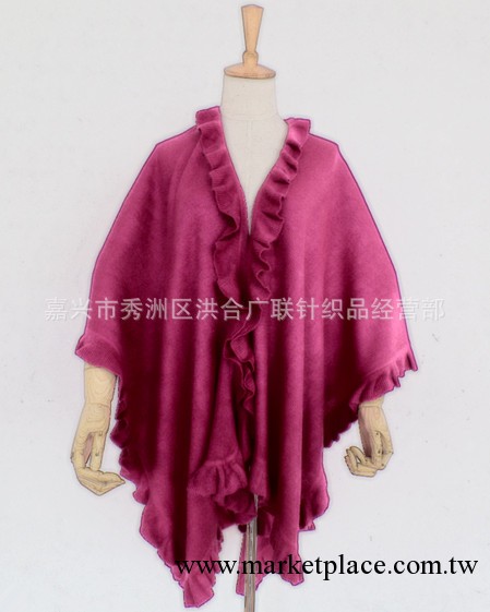 仿羊絨木耳邊開叉披肩Acrylic ruffle shawl  腈綸荷葉邊圍巾披風工廠,批發,進口,代購