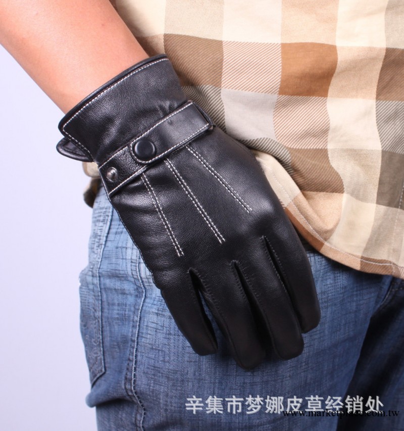 A198男士保暖分指PU手套仿皮手套騎行駕駛三道筋手套黑色保暖手套工廠,批發,進口,代購