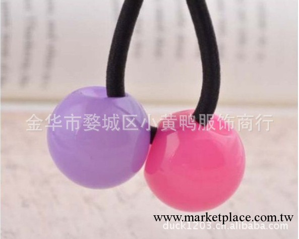 韓版飾品一起來看流星雨楚雨蕁簡約球球發圈百搭糖果色雙珠子頭圈工廠,批發,進口,代購
