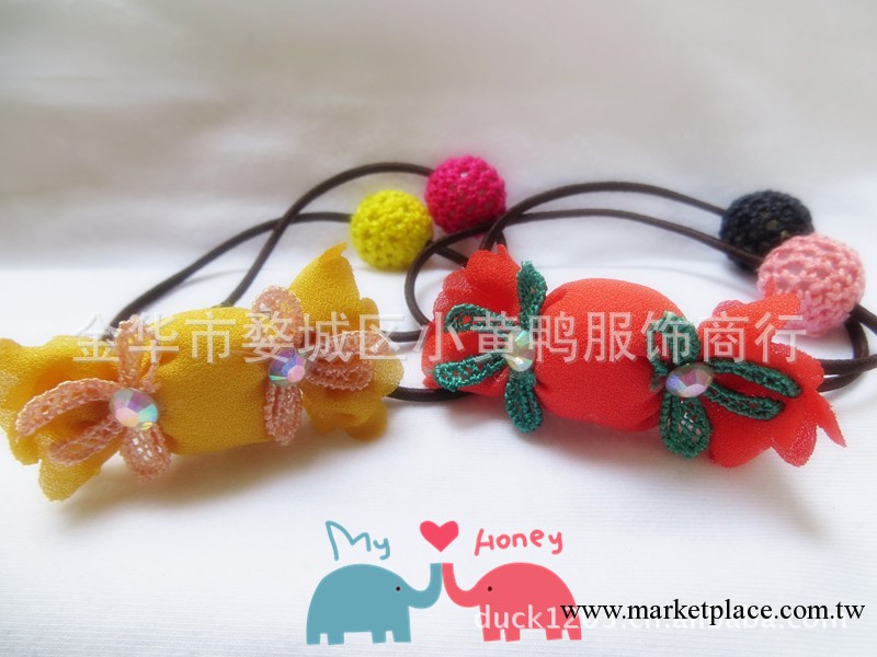 紗料韓版飾品兒童卡通牛皮筋 手工花朵頭飾 雪紡糖果皮圈頭繩頭花工廠,批發,進口,代購