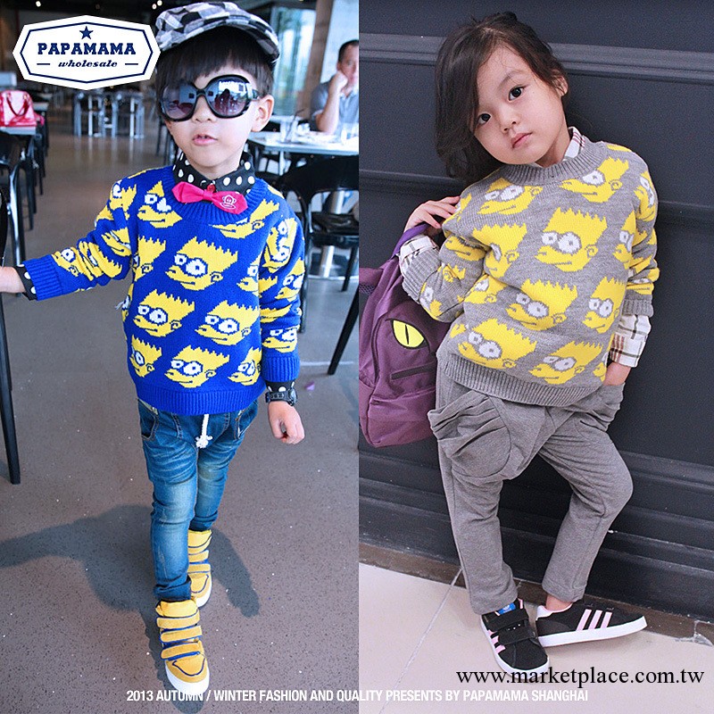 韓國版童裝 秋冬新款 辛普森simpson兒童毛衣 3色 獨傢爆款工廠,批發,進口,代購