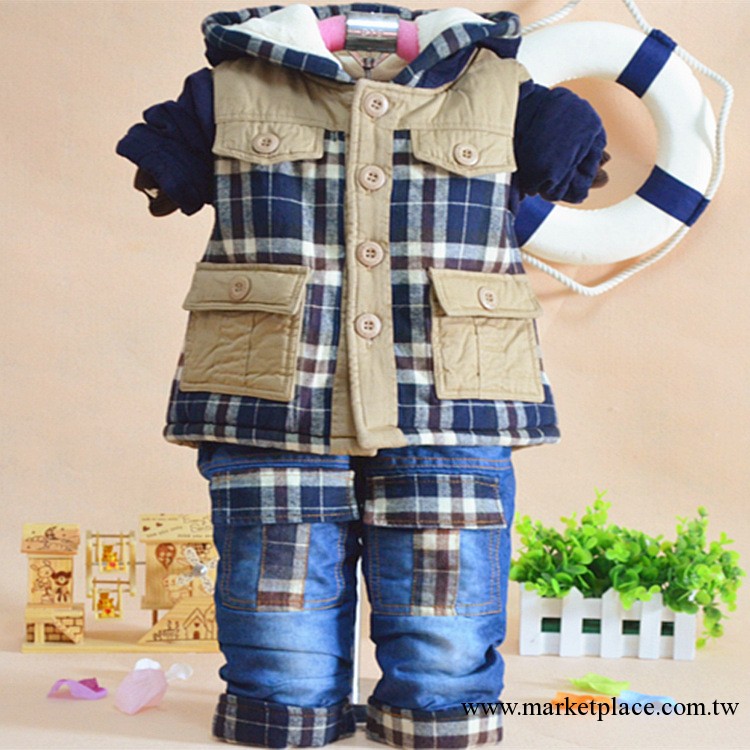 廣州童裝 13冬款加厚童棉衣 0-3歲男童寶寶棉佈格子珊瑚絨童套裝工廠,批發,進口,代購