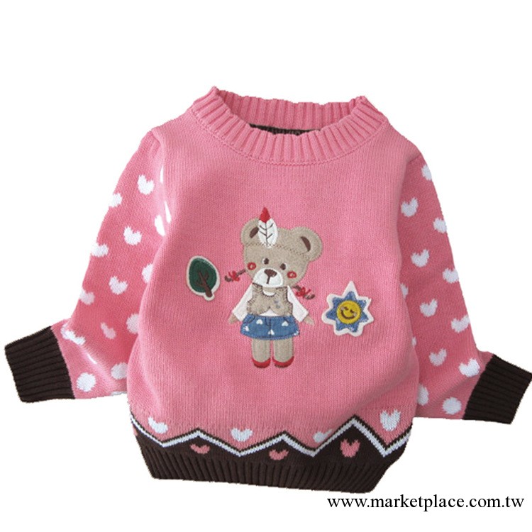 韓版品質女童童毛衣批發淺粉色小熊純棉針織棉線衫 3-7歲XD-1268工廠,批發,進口,代購
