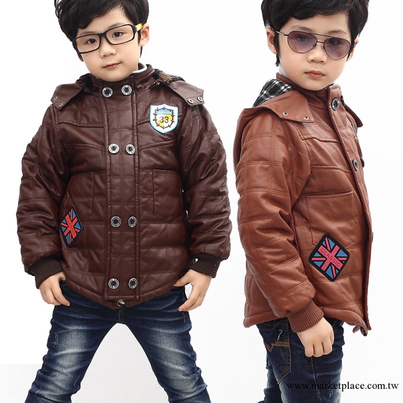 童裝 2013新款韓版外套 男童雙排扣連帽加絨加厚皮衣 棉衣5807工廠,批發,進口,代購