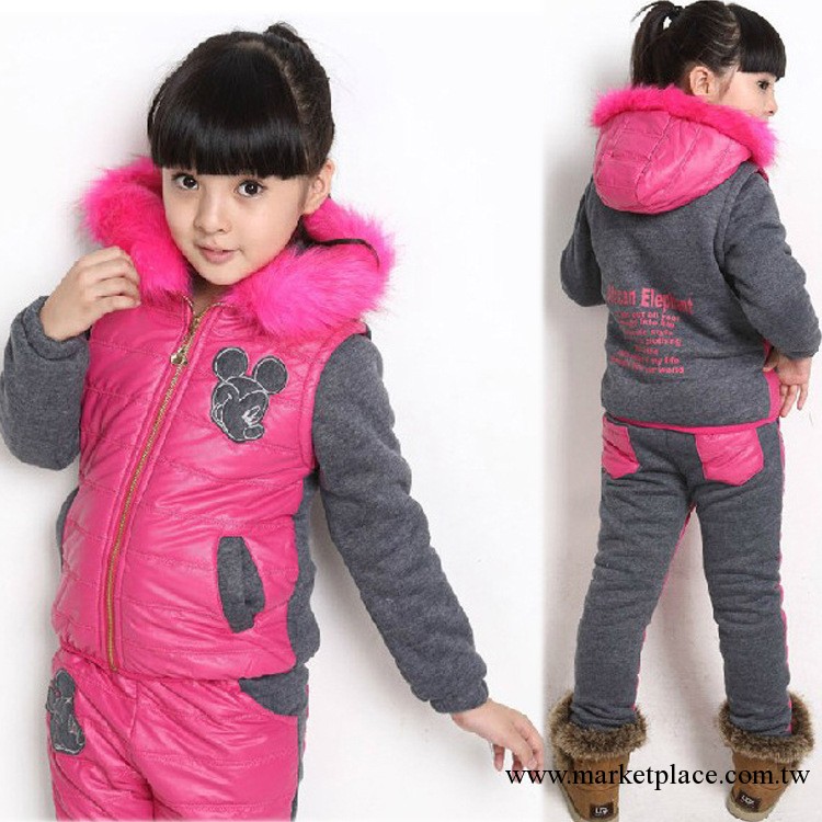 2013韓版女童套裝 中大童套裝冬款加厚童裝 米奇毛領童套裝直銷工廠,批發,進口,代購