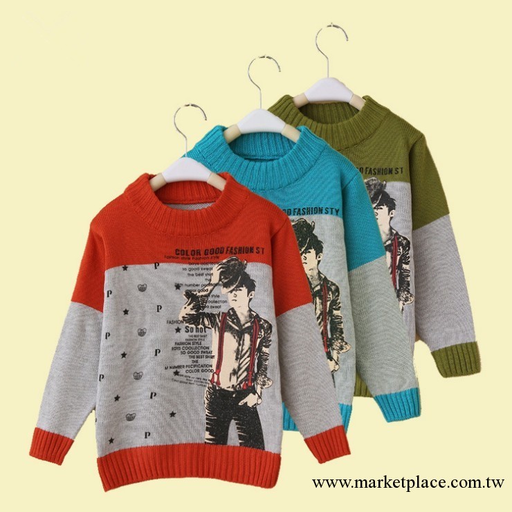 2013新款秋冬款 男童針織圓領中領毛衫 前領帶圖案兒童毛衣工廠,批發,進口,代購