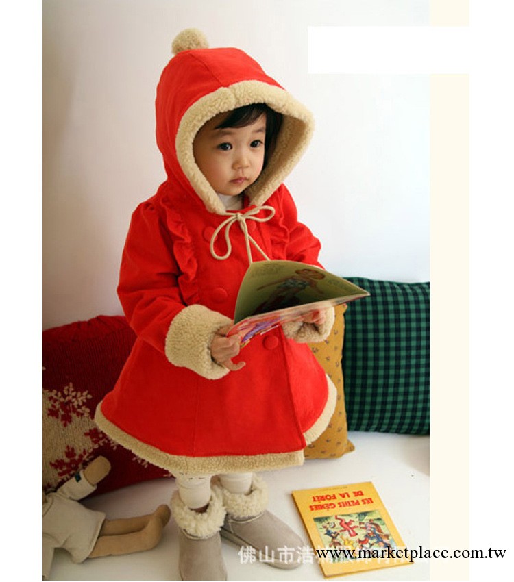聖誕裝女童外套 紅毛球女童外套 加厚連帽女童外套 冬款女童外套工廠,批發,進口,代購