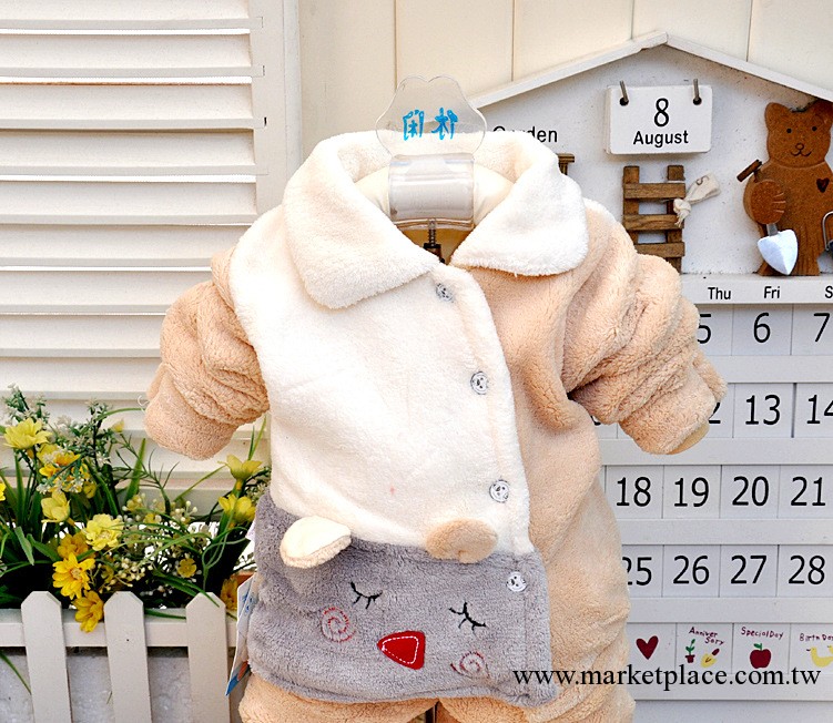 童套裝批發 淑嬰雪1015 珊瑚絨翻領開衫兩件套 保暖外出服/0.33Q工廠,批發,進口,代購