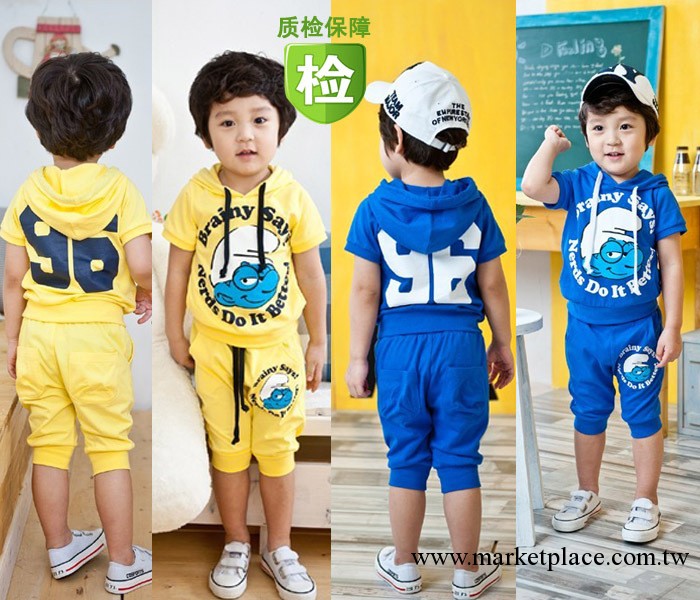 熱銷 青島產地童裝 2013韓版藍精靈童裝 夏季童套裝 兒童套裝批發工廠,批發,進口,代購