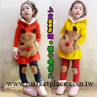 秋冬新款童套裝 外貿韓版女童小熊加絨衛衣套裝 兒童加厚套裝工廠,批發,進口,代購