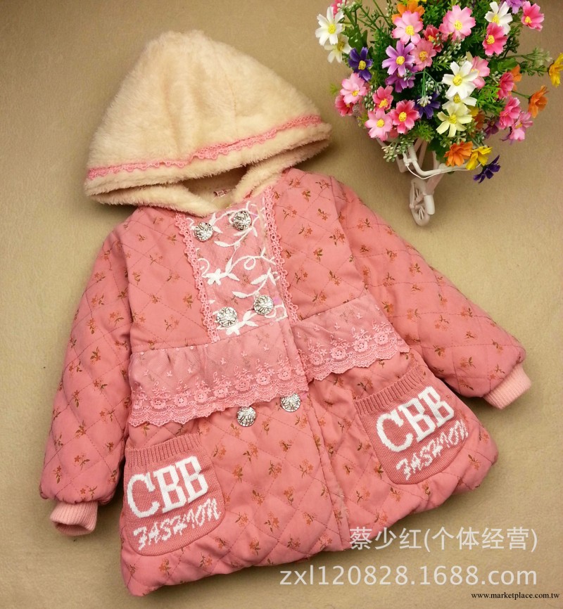 2013冬季新款 韓版時尚女童加棉加厚毛領棉衣外套 碎花童裝批發工廠,批發,進口,代購