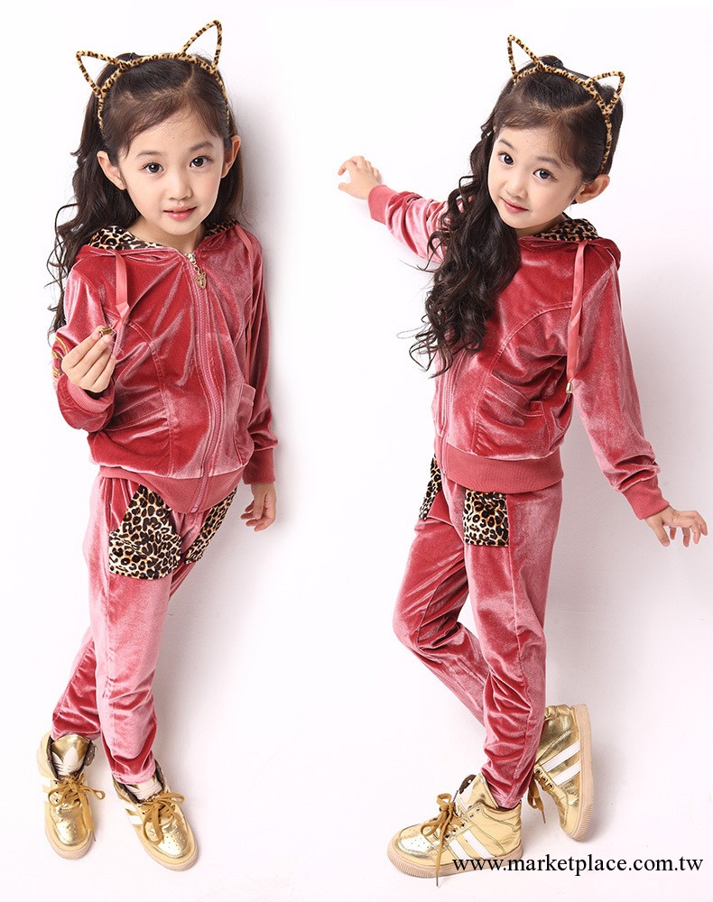 2013秋款童裝 女童運動套裝 中大童天鵝絨豹紋拼接童套裝一件代發工廠,批發,進口,代購