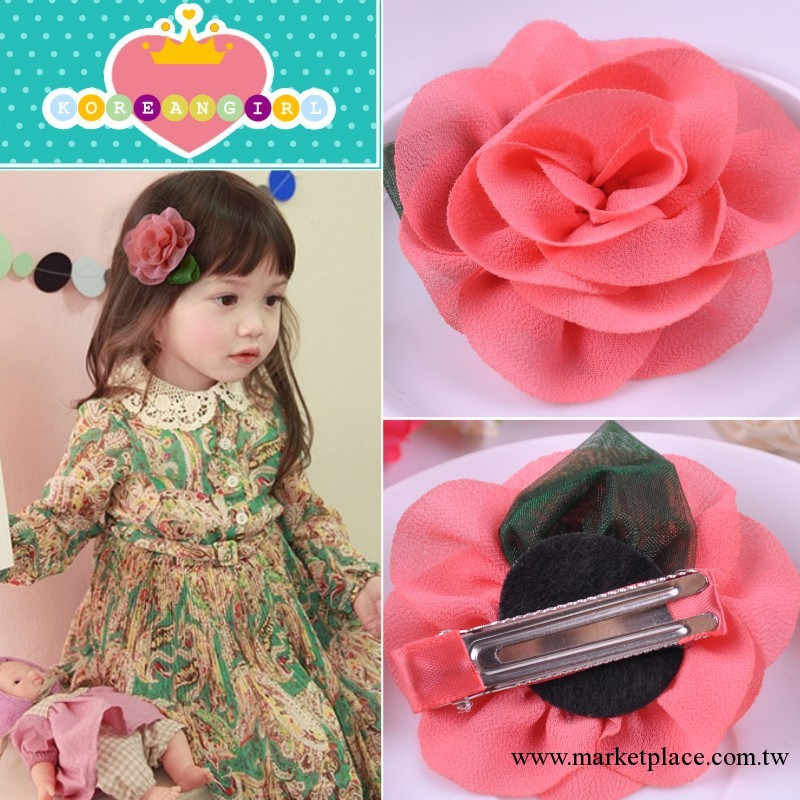 韓國時尚兒童頭飾發飾批發 玫瑰花公主風平夾 發夾工廠,批發,進口,代購