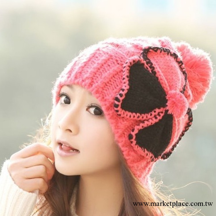 2013年新款毛線帽子批發 花朵淑女針織帽子 熱銷韓國帽子工廠,批發,進口,代購