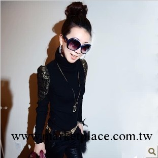 2013秋季 韓國新款 蕾絲泡泡袖 高領打底針織衫 批發工廠,批發,進口,代購