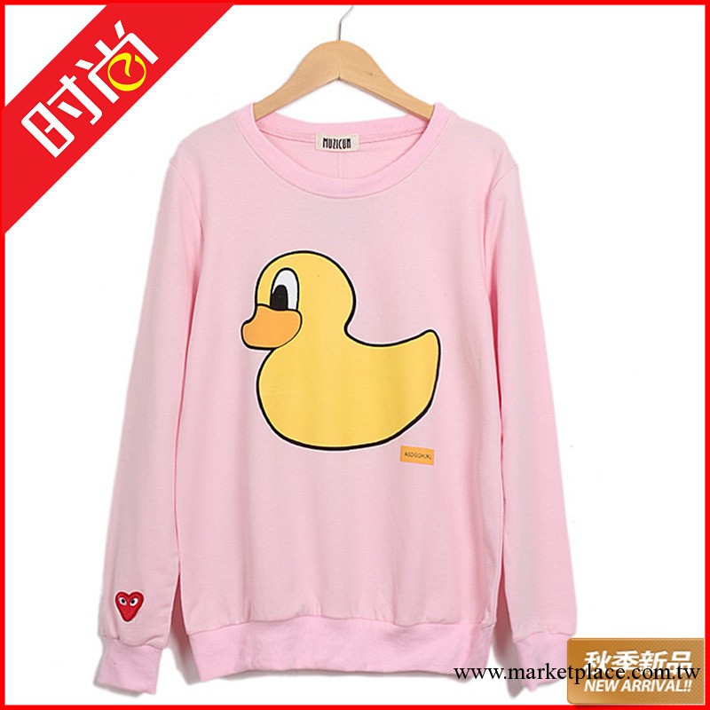 韓國正品新款代購小黃鴨袖子刺繡愛心小黃鴨子圓領長袖衛衣批發工廠,批發,進口,代購