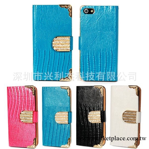廠傢直銷蘋果iphone5翻蓋蜥蜴紋鑲鉆皮套 5G插卡手機保護套工廠,批發,進口,代購