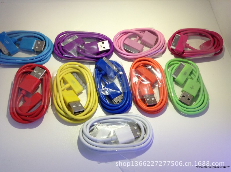 蘋果4數據線充電線 IPOD充電線數據線 iphone4彩色六針數據線工廠,批發,進口,代購