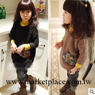 2013新款 韓版秋冬款童裝抓絨 可愛兩個口袋時尚套頭衫針織衫特價工廠,批發,進口,代購