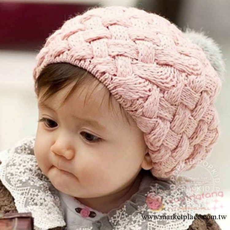 韓國兔毛球嬰兒貝雷帽 寶寶雪糕帽 菠蘿帽 兒童帽子 毛線帽批發工廠,批發,進口,代購