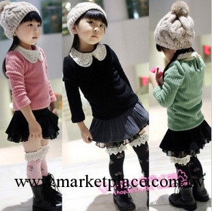 2013女童裝韓版翻領訂珠毛衣加厚針織打底衫童裝批發工廠,批發,進口,代購