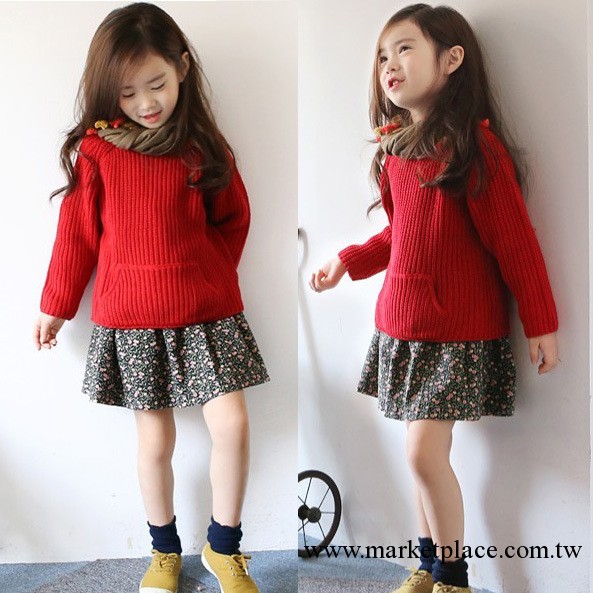 韓國童裝 2013秋冬新款 大紅色毛線衣 套頭毛衫 外套 時尚款工廠,批發,進口,代購