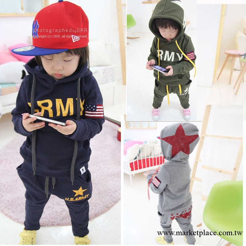 韓國原單童裝 13男童秋冬熱銷ARMY星星衛衣字母套裝 兒童套裝批發工廠,批發,進口,代購