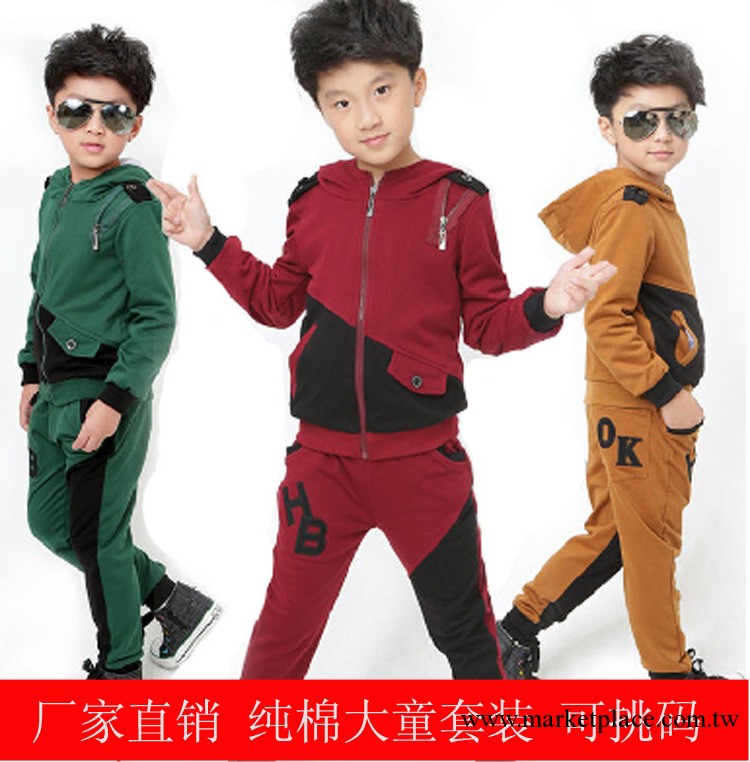 秋裝爆款男童長袖套裝 外貿原單日韓版中大童純棉針織拼接童套裝工廠,批發,進口,代購