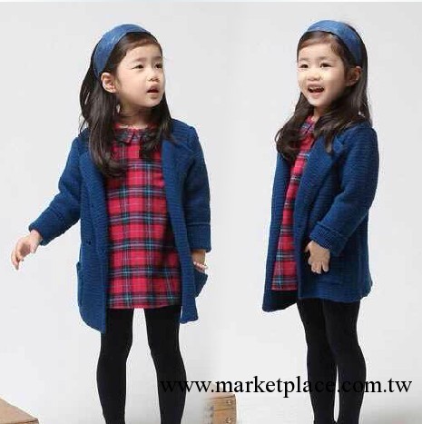 外貿韓國童裝 女童 2013秋冬雙排扣針織衫開衫毛衣外套中長款334工廠,批發,進口,代購