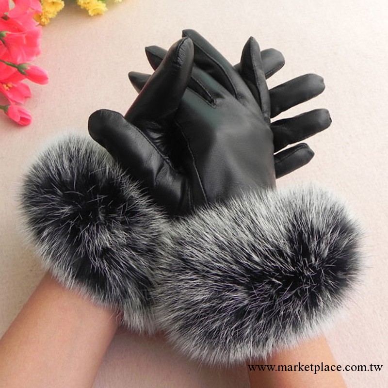 2013新款羊皮手套 女式真皮手套 皮手套 韓版女秋冬保暖兔毛手套工廠,批發,進口,代購