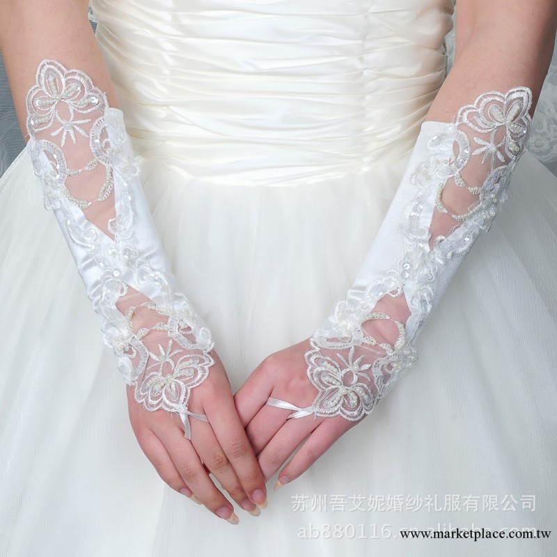 批發新娘婚紗禮服飾手套無指對花緞縫珠S03白色手套廠傢直銷現貨工廠,批發,進口,代購