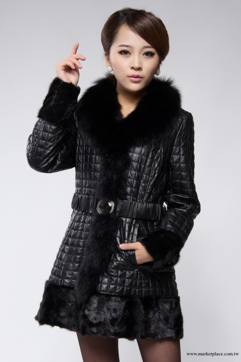 2013年新款中高端女士皮衣 綿羊真皮 羽絨服 帶腰帶水貂袖口下擺工廠,批發,進口,代購