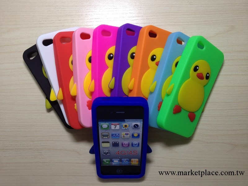 蘋果4 Iphone4G/4S手機外殼 可愛立體小黃鴨矽膠套 大黃鴨保護殼工廠,批發,進口,代購