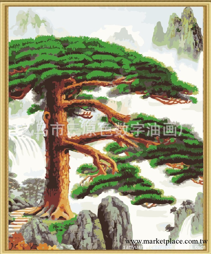 三原色/夢蕾diy手繪數字油畫廠傢-直銷 裝飾畫 40*50 迎客松工廠,批發,進口,代購