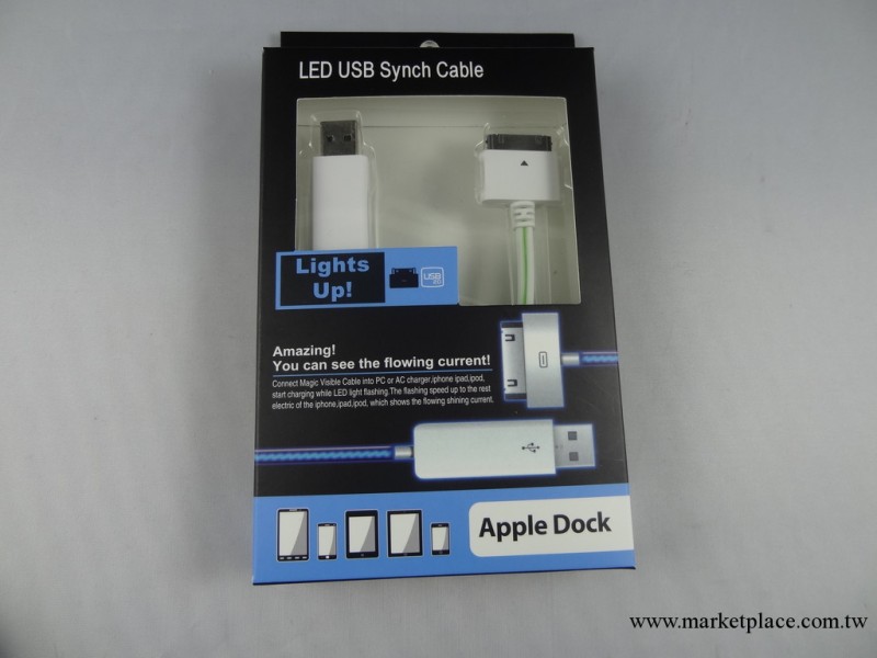 蘋果發光線iphone4追光線iphone4S冷光數據線黑發綠工廠,批發,進口,代購