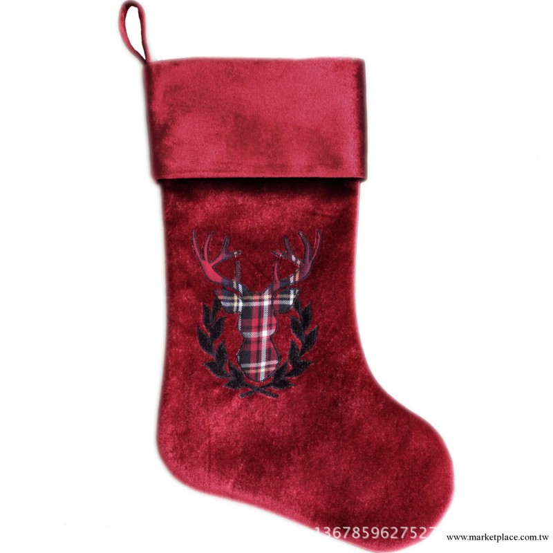 【索蘭朵】鹿頭logo貼佈繡聖誕襪工廠,批發,進口,代購