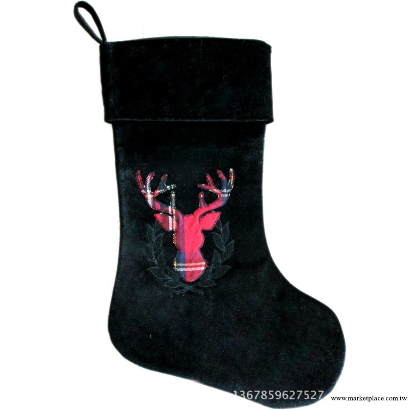 【索蘭朵】鹿頭貼佈繡聖誕襪工廠,批發,進口,代購