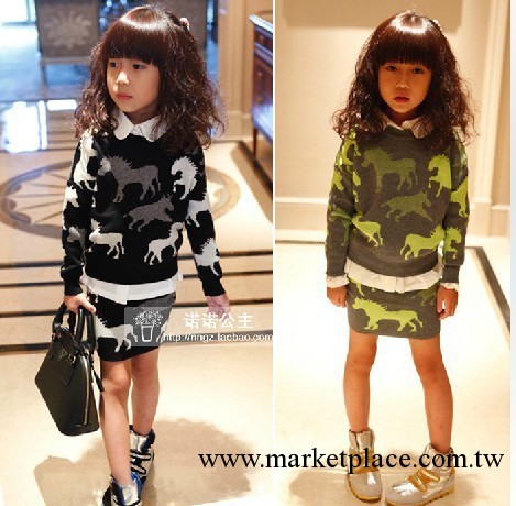 韓版外貿秋款 女童毛衣撞色小馬裙套裝 童套裝 品牌童裝批發 3576工廠,批發,進口,代購