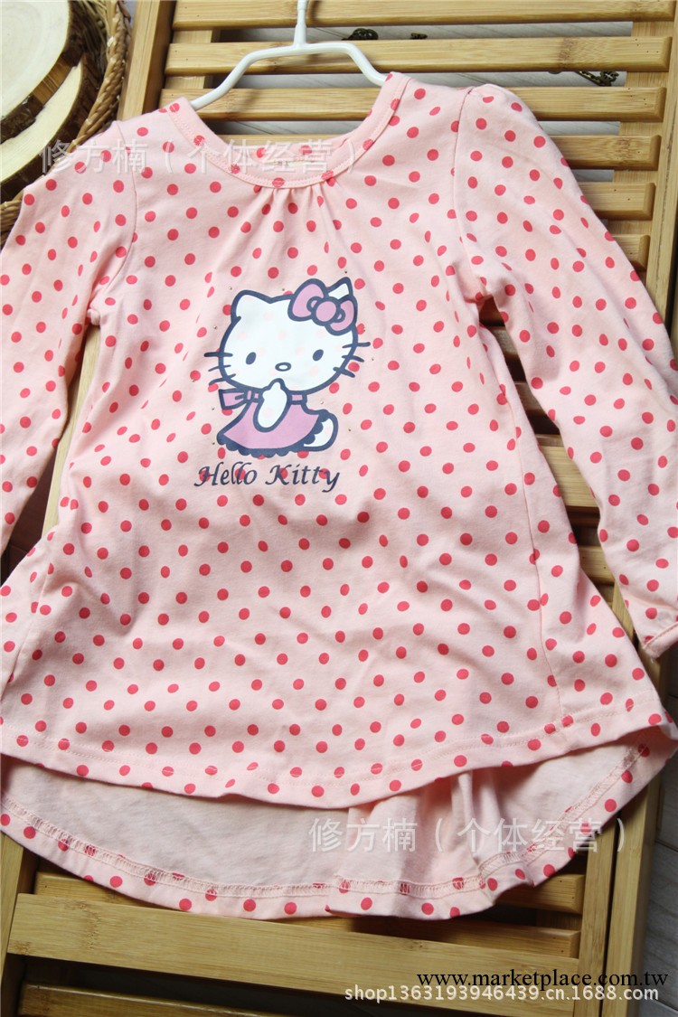 外貿原單童裝 hellokitty 純棉波點不規則裙邊長款T恤工廠,批發,進口,代購