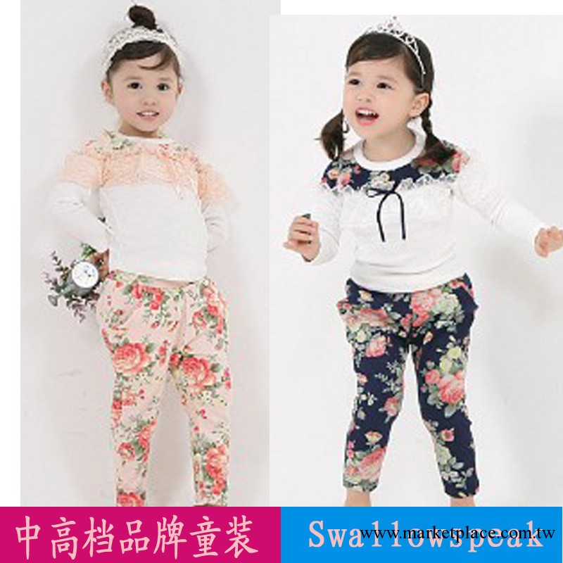 Swallowspeak品牌童裝工廠直銷女童純棉蕾絲花朵套裝新款套裝批發工廠,批發,進口,代購